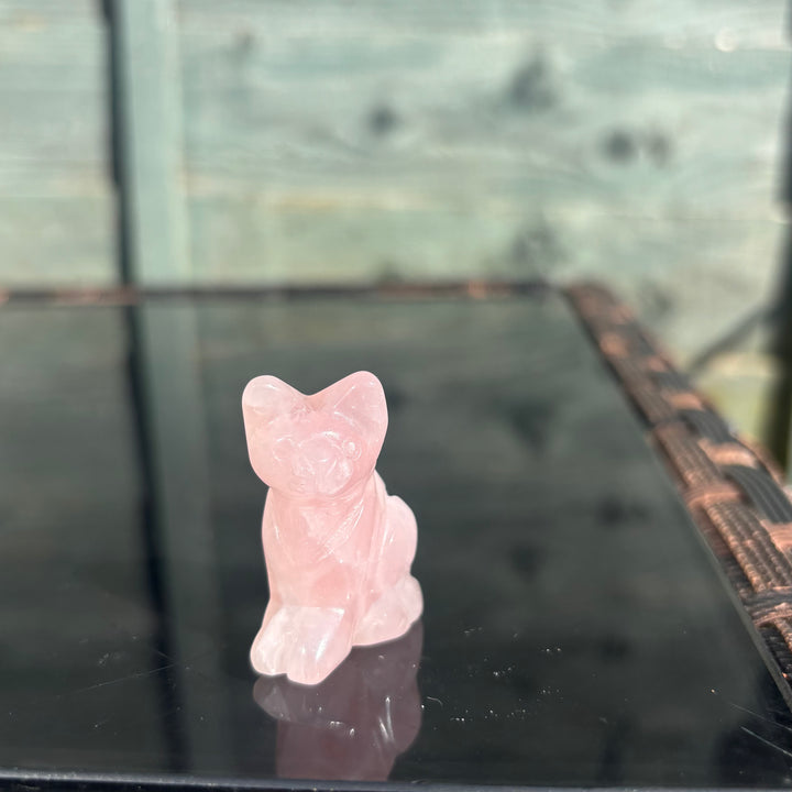 Rose Quartz Crystal Cat Carving