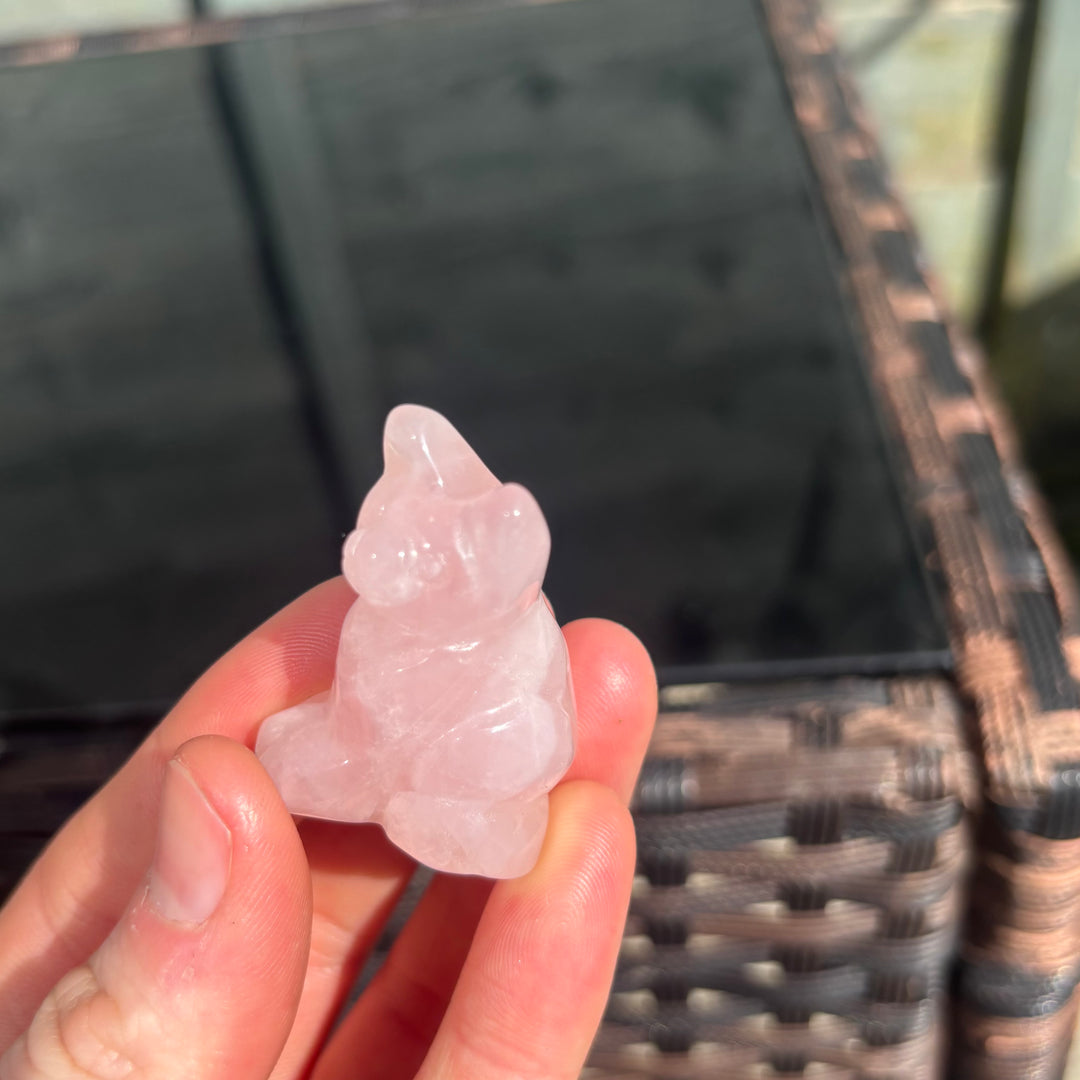 Rose Quartz Crystal Cat Carving