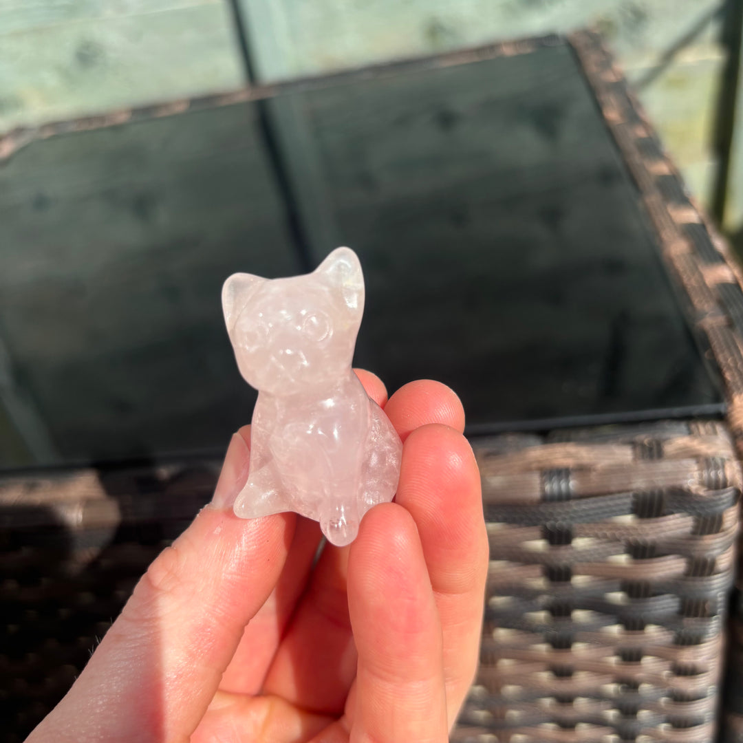 Rose Quartz Bull Dog Crystal Carving