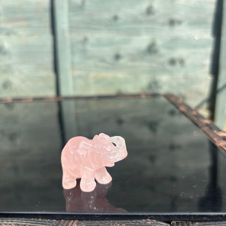 Rose Quartz Crystal Elephant Carving
