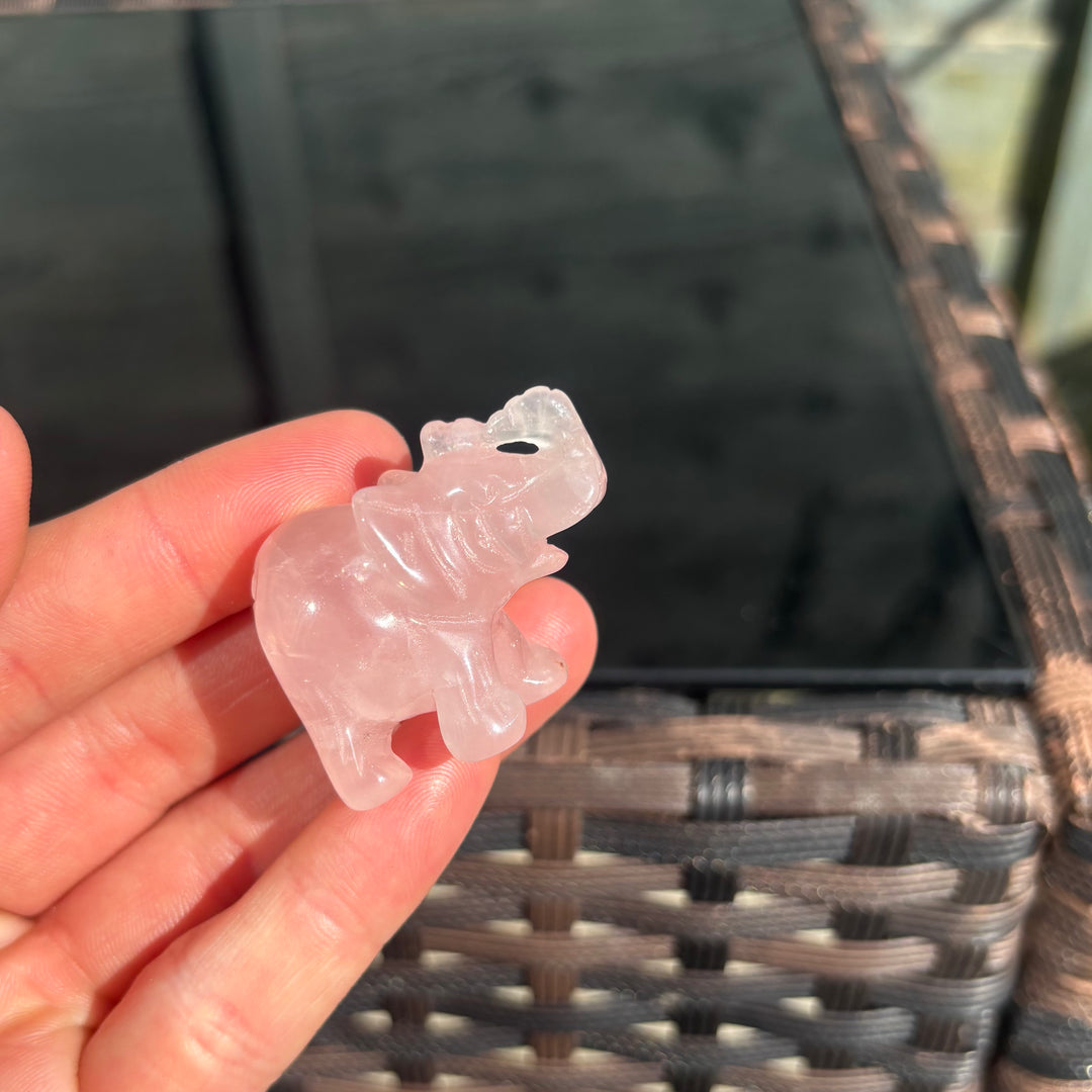 Rose Quartz Crystal Elephant Carving