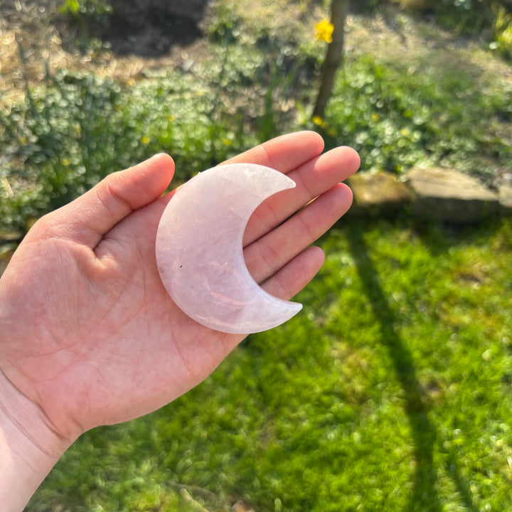 Rose Quartz Large Moon Crystal Carving