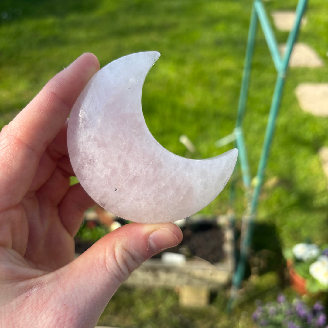 Rose Quartz Large Moon Crystal Carving