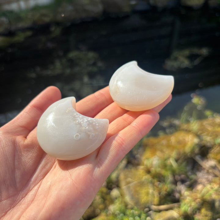 Grey Agate Half Moon Carving