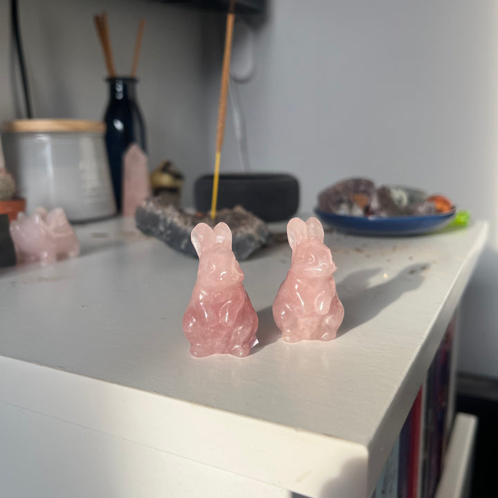 Rose Quartz Rabbit Crystal Carving
