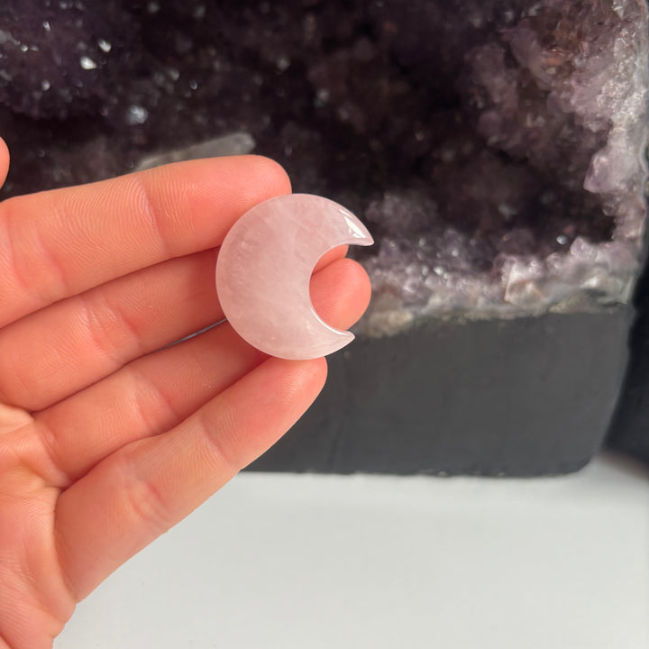 The Quirky Corner - Rose Quartz Moon Carving