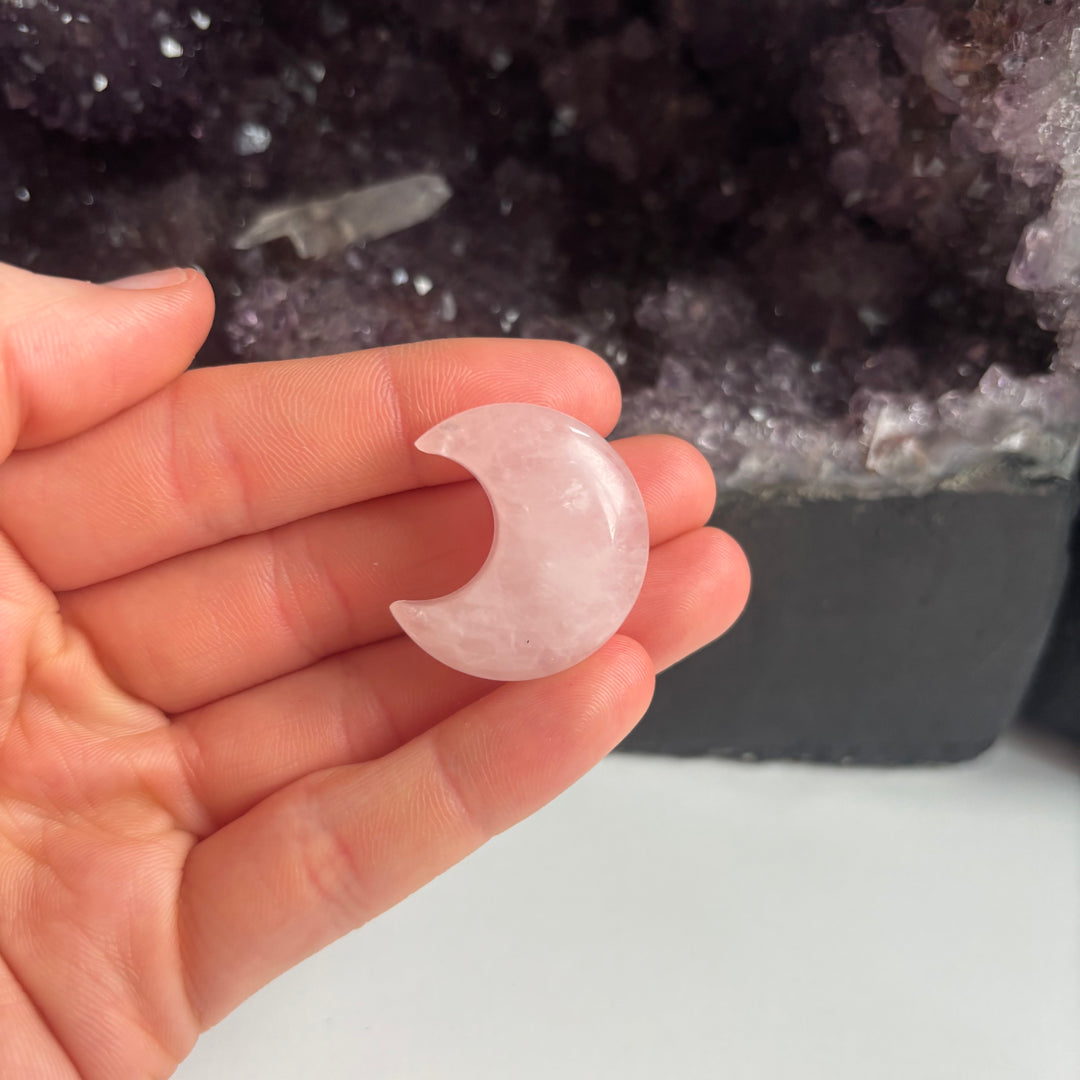 The Quirky Corner - Rose Quartz Moon Carving