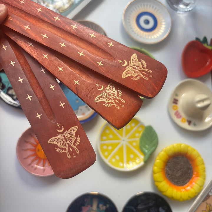 Mystical Moth Wooden Incense Stick Holder