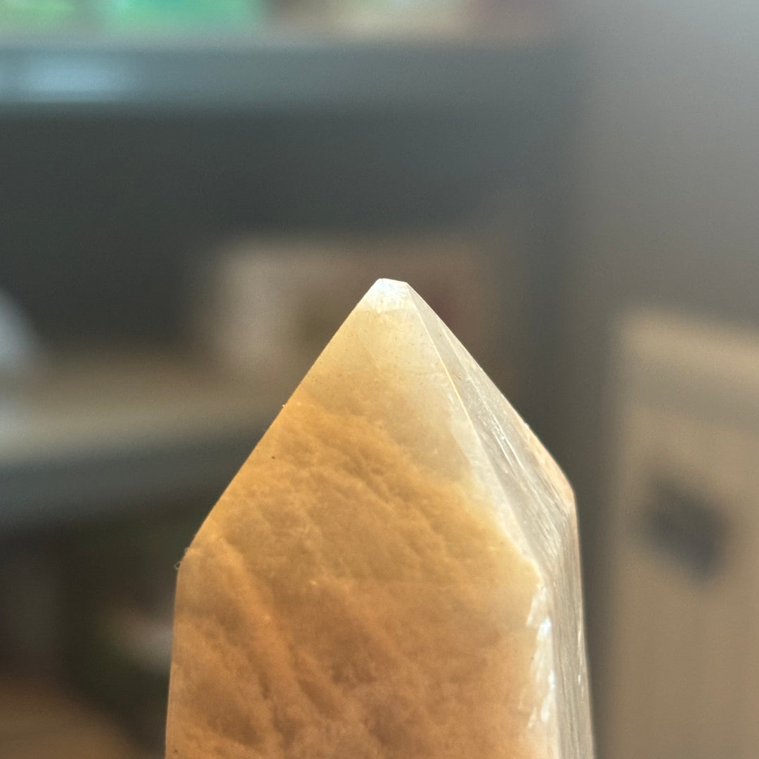 Flashy Peach Moonstone Obelisk (slightly imperfect)