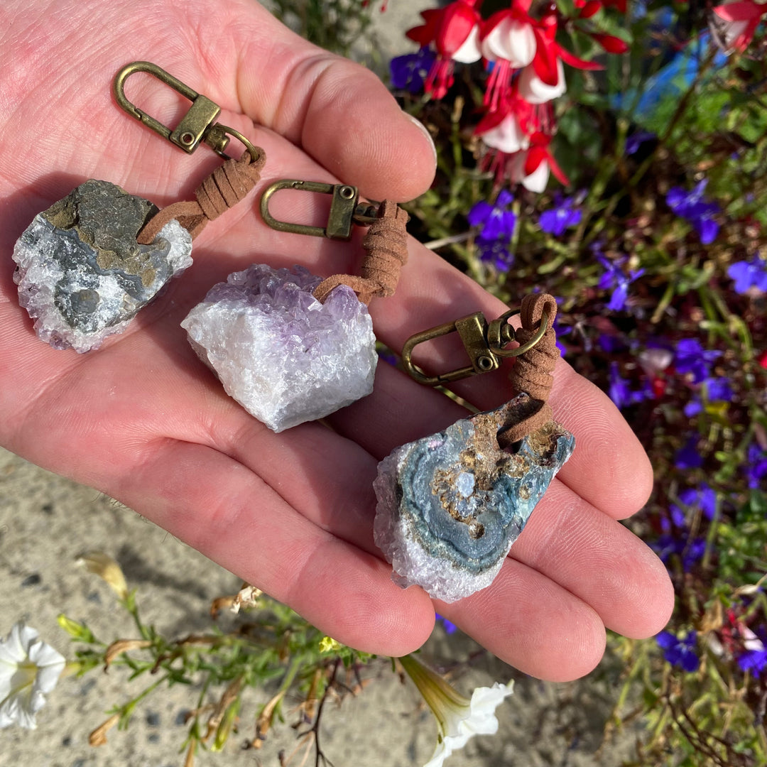 Amethyst Cluster Brass Keyring – Everyday Calm & Protection