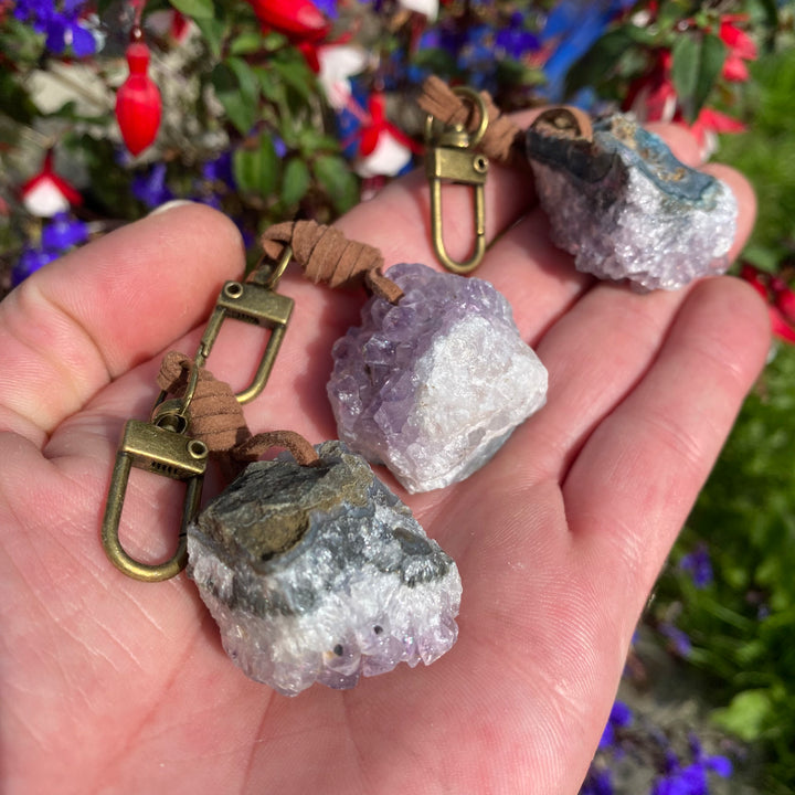 Amethyst Cluster Brass Keyring – Everyday Calm & Protection