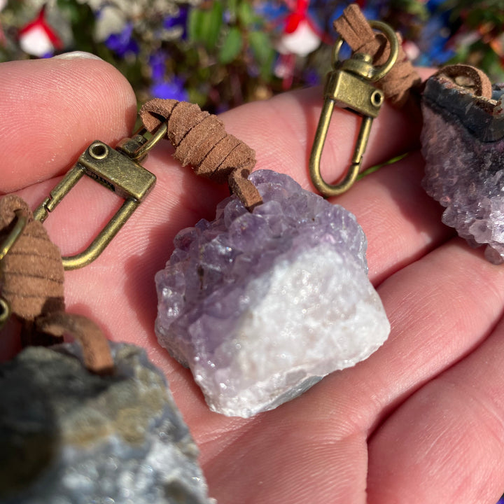 Amethyst Cluster Brass Keyring – Everyday Calm & Protection