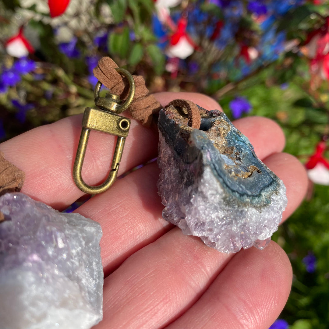 Amethyst Cluster Brass Keyring – Everyday Calm & Protection