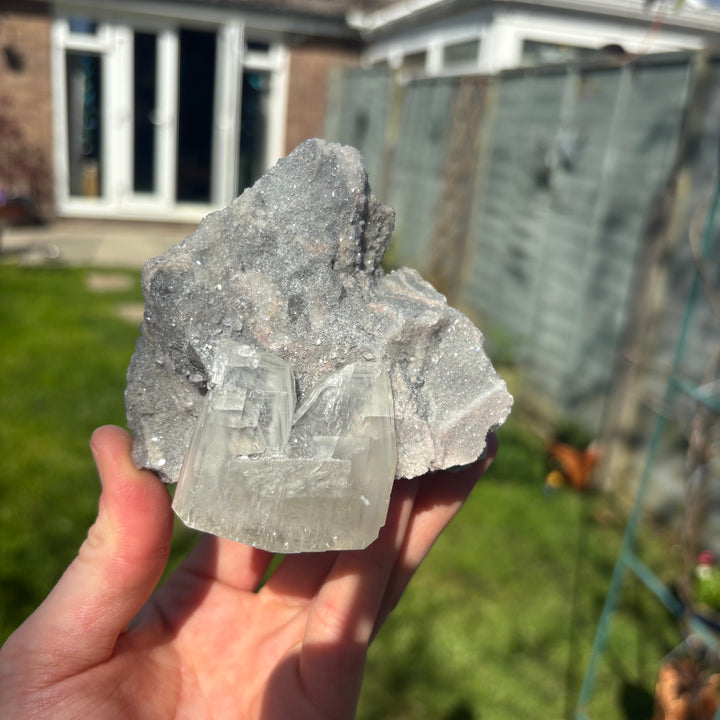 Raw Grey Chalcedony with Calcite Clusters