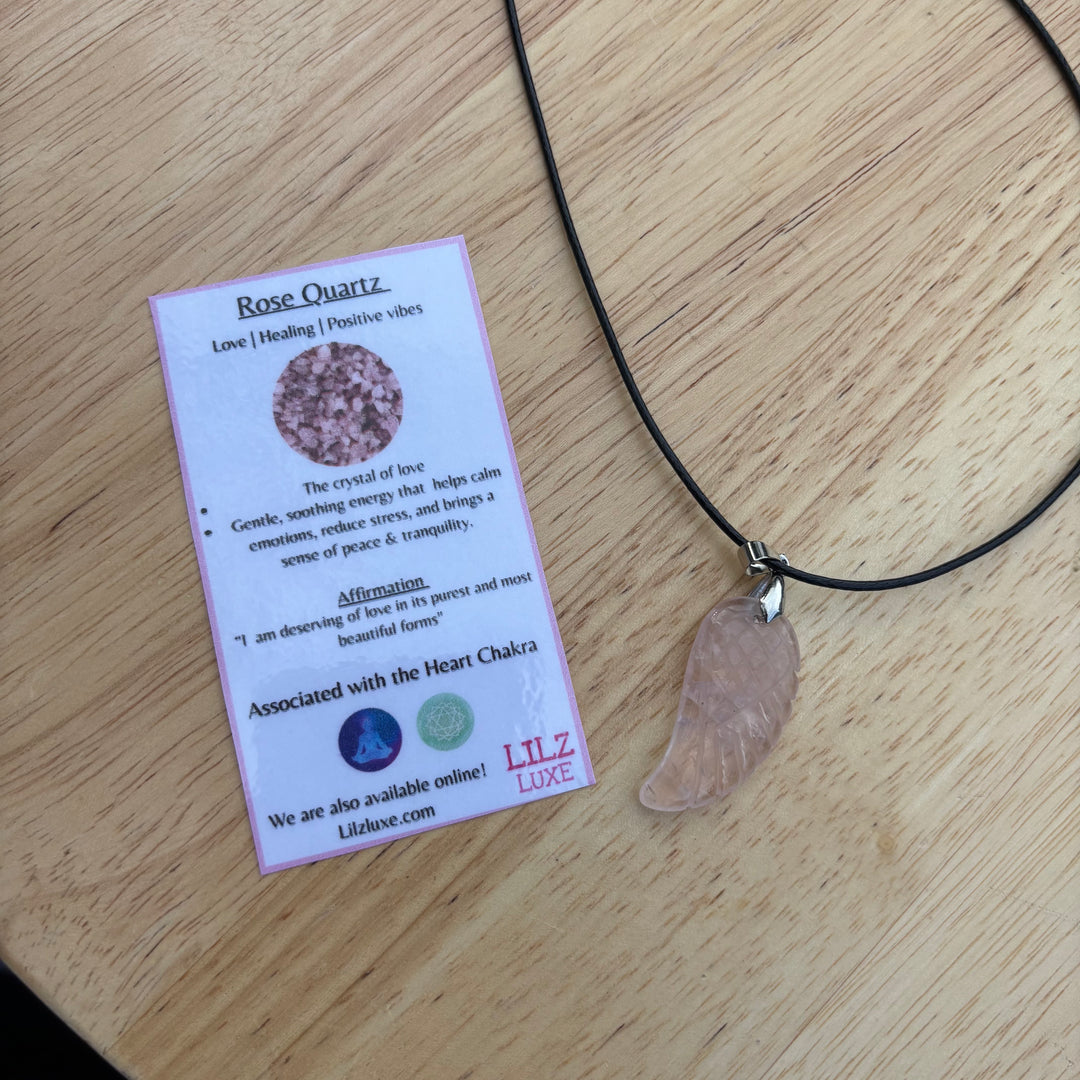 Rose Quartz Angel Wing Crystal Pendent