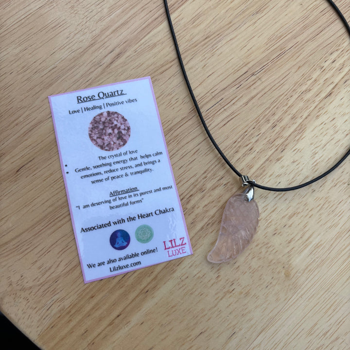 Rose Quartz Angel Wing Crystal Pendent