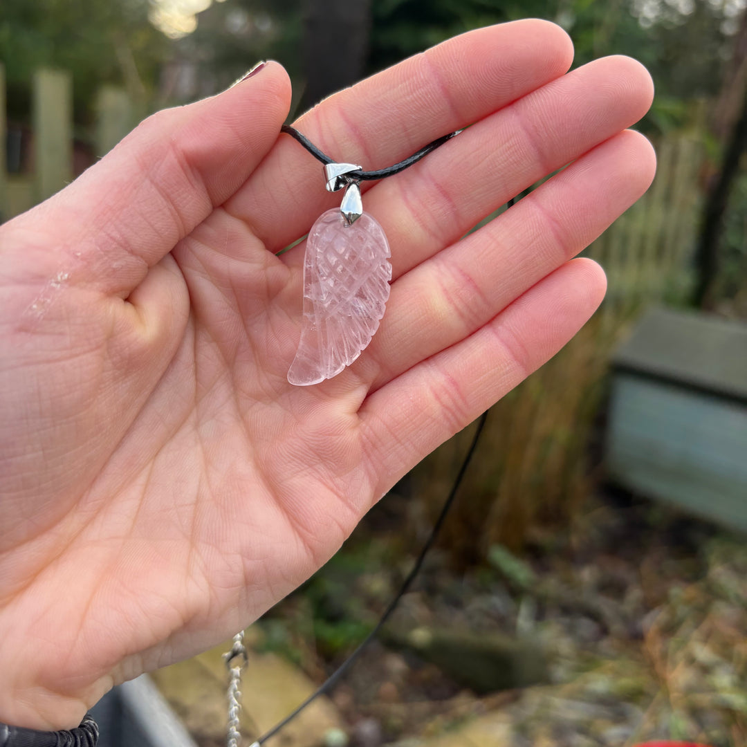 Rose Quartz Angel Wing Crystal Pendent