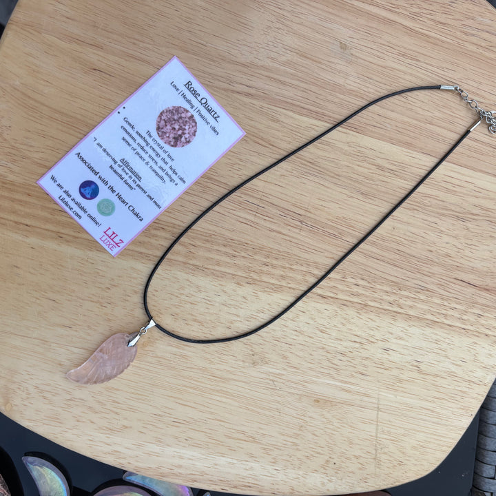Rose Quartz Angel Wing Crystal Pendent