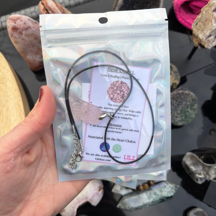 Rose Quartz Angel Wing Crystal Pendent