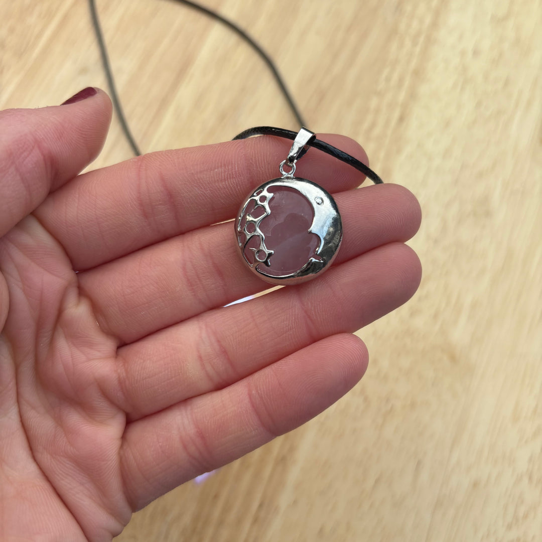 Rose Quartz Moon Face Necklace