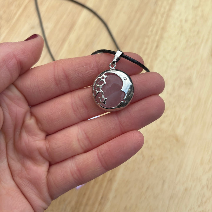 Rose Quartz Moon Face Necklace