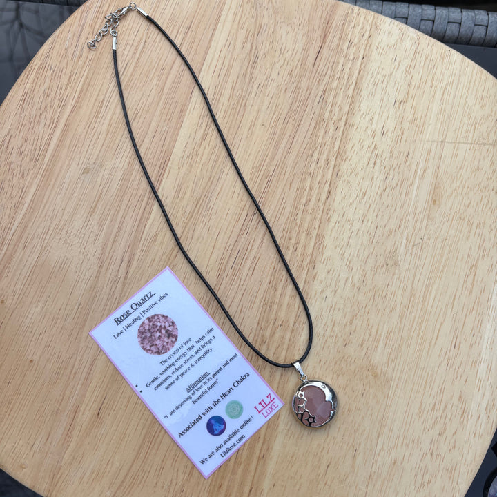 Rose Quartz Moon Face Necklace