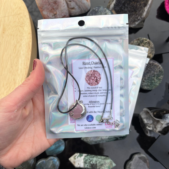 Rose Quartz Moon Face Necklace