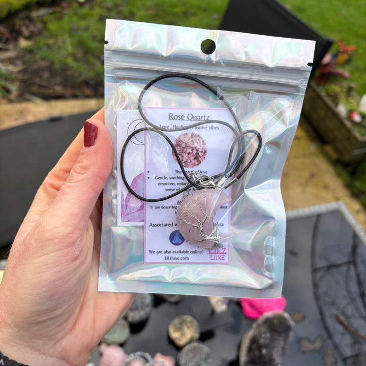 Rose Quartz Moon Wire Wrapped Necklace