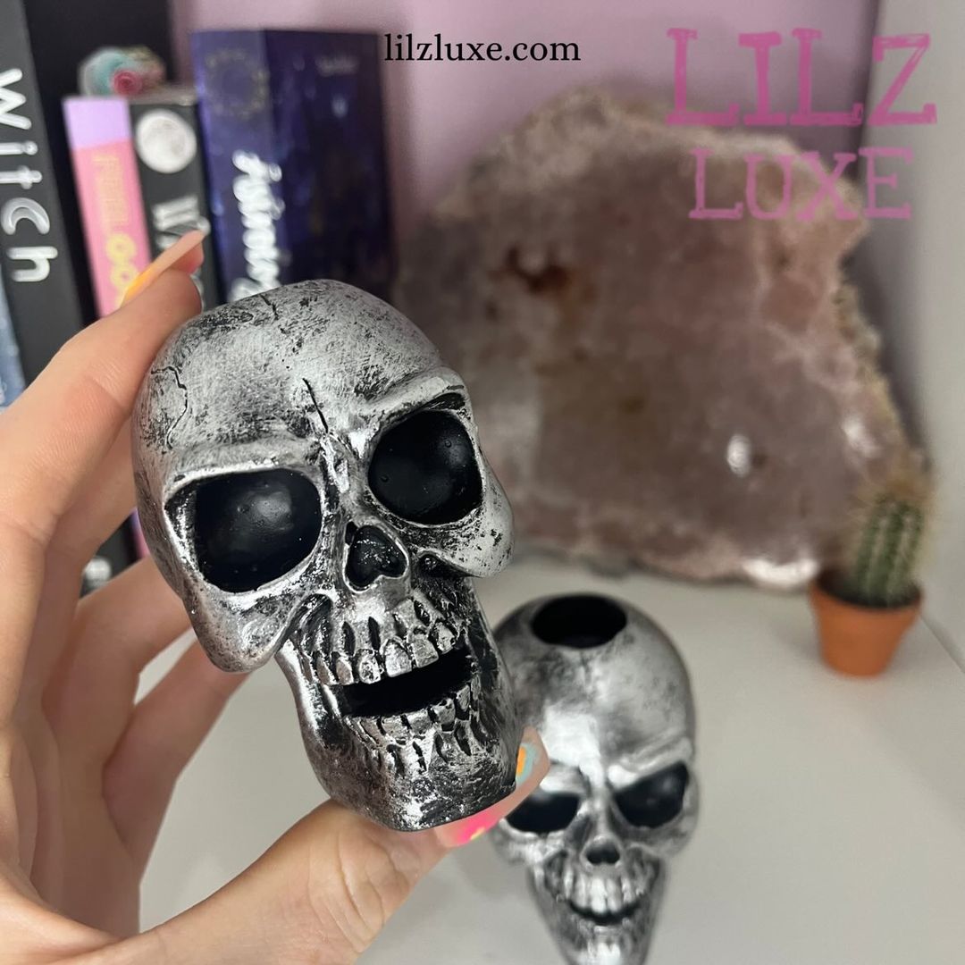 Small Skull Backflow Incense Cone  Burner - Silver